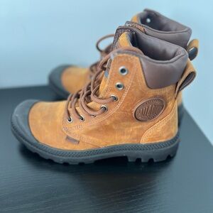 Palladium Brown High-Top Boots with Rugged Outsole and Padded Collar